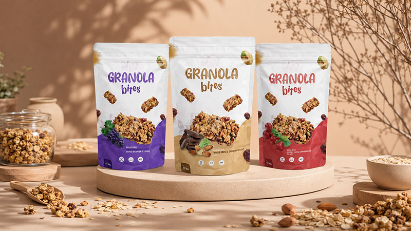 Personalized protein granola bags packaging with custom printed branding Personalized protein granola bags packaging with custom printed branding