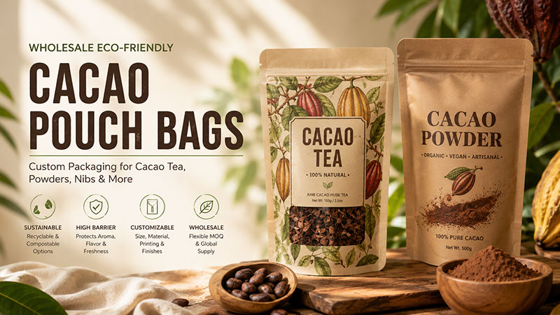 Wholesale eco-friendly premium cacao tea pouch bag Wholesale eco-friendly premium cacao tea pouch bag