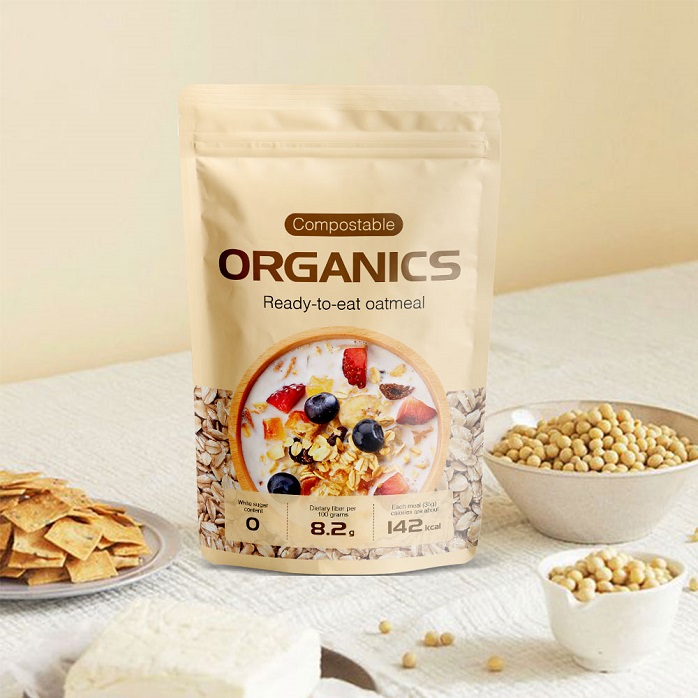 Low Carbon Emission Home Compostable Stand Up Resealable Small Oat Meal Granola Paper Bags