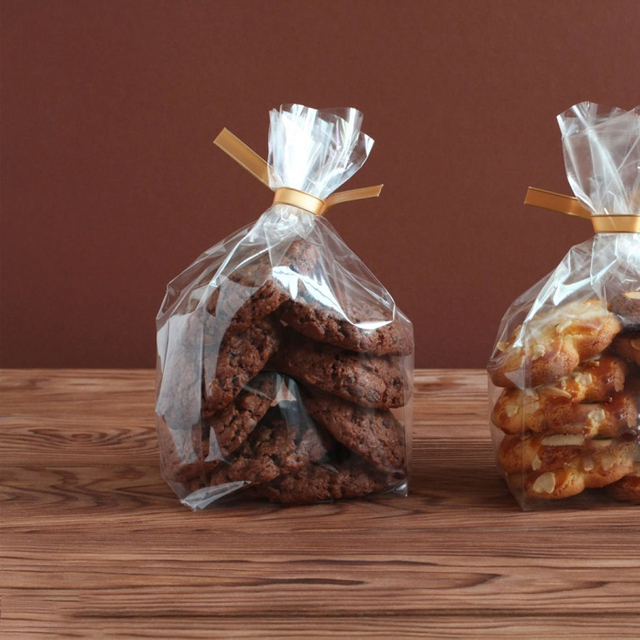 Bake Sale Ribbon Decorative Clear PLA Biodegradable Cookie Bags for Chocolate Cookies
