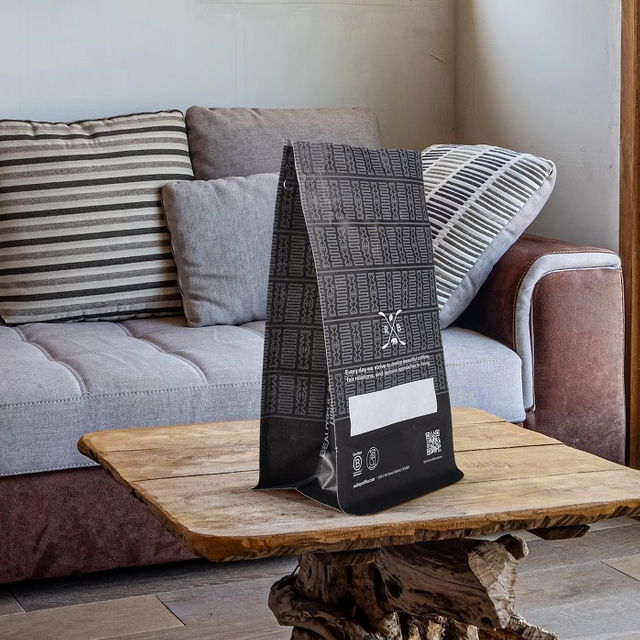 Customizable Fully Compostable Kraft Front Zipper Black Coffee Bags with Valve