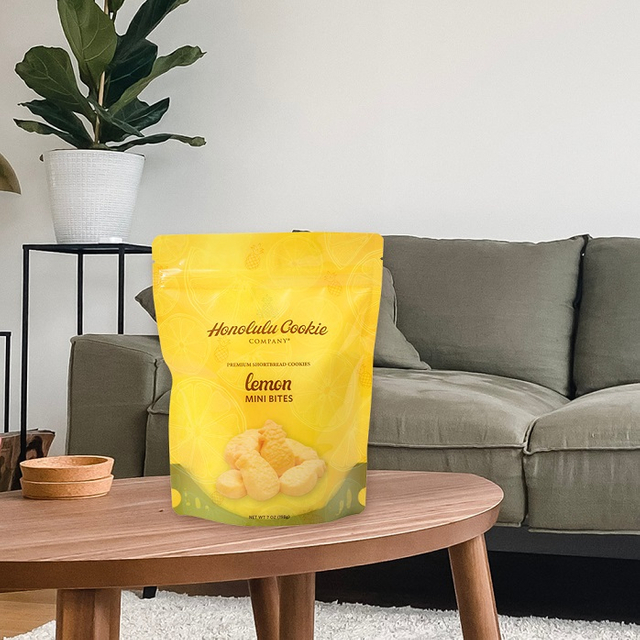 Bright Yellow Color Printing Resealable Doypack Food Safe Custom Cookie Packaging Bags