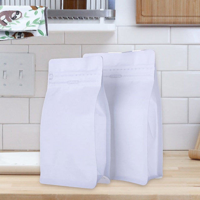 No Printing Flat Bottom Pocket Zipper 16oz Kraft Matte White Coffee Bags Wholesale