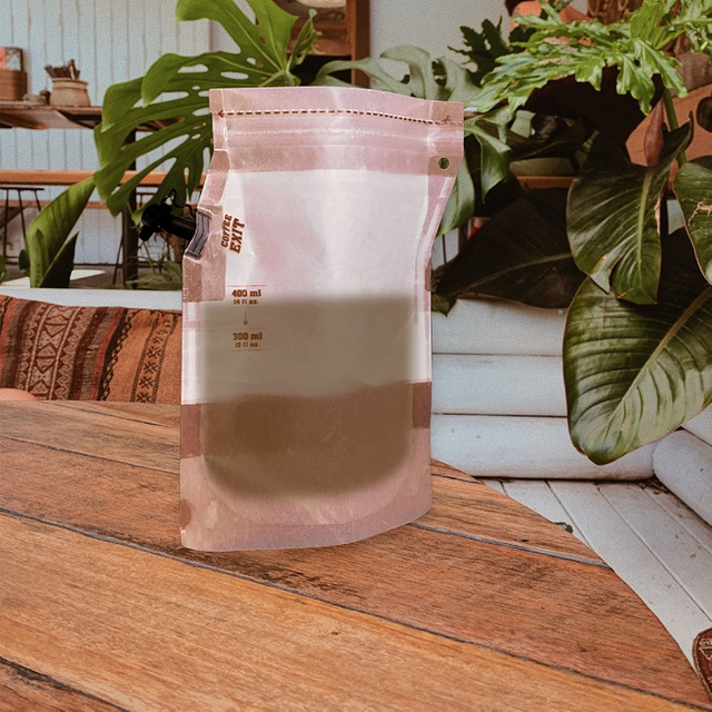 Zipper Top 400ml Brown Stand Up Doypack Best Portable Dripping Coffee Bag with Spout
