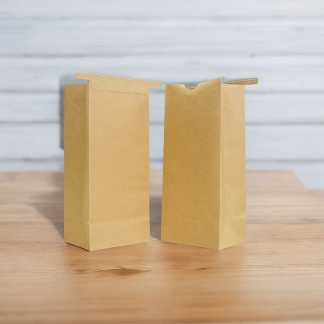 FSC Certified Food Safe Laminated SOS Block Bottom Tin Tie Brown Recycle Paper Bags