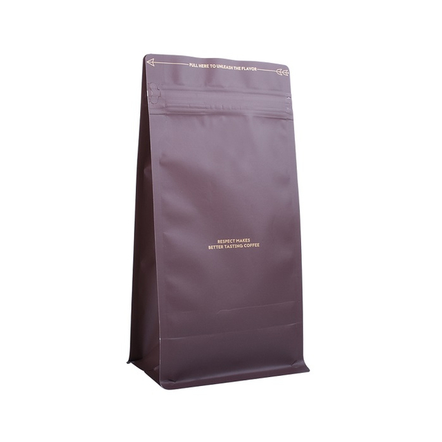 Stock Laminated Resealable Top Zip 500g Brown Quad Seal Coffee Bag for Coffee Roasters
