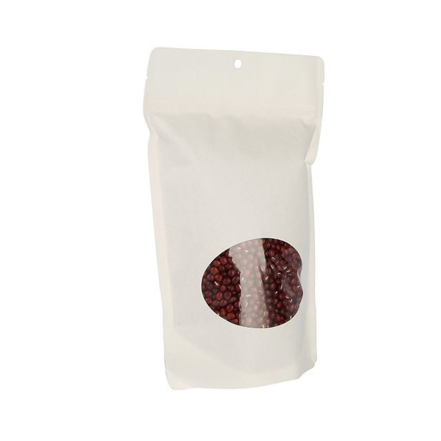 High Barrier Dried Food Packaging Resealable White Kraft Stand Up Pouches with Window