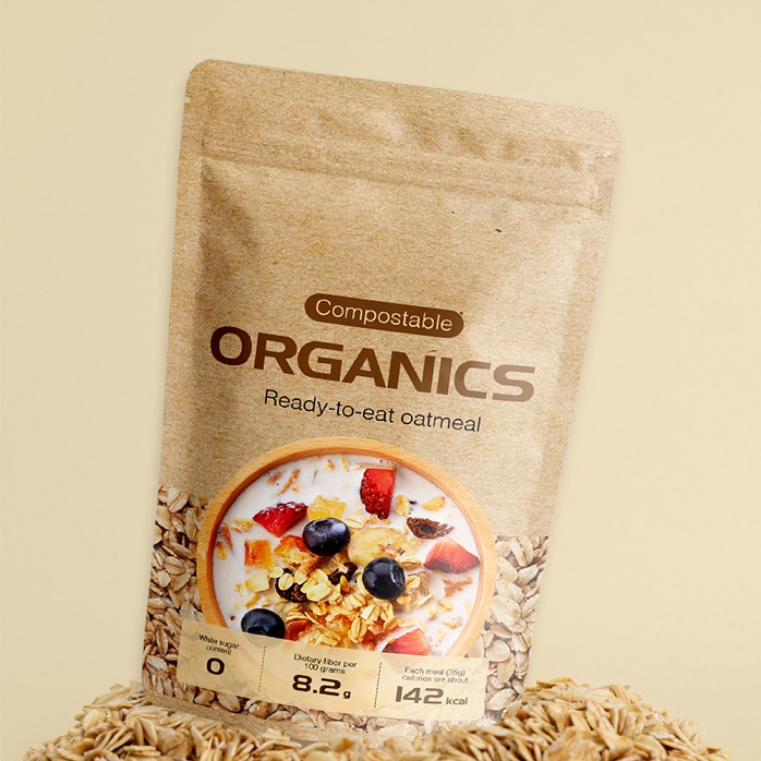 Personalized 100g Kraft Paper Compostable Stand Up Instant Oatmeal Bag with Zipper