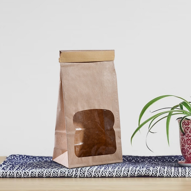 Eco-friendly Recycle Flat Bottom SOS Paper Coffee Bean Bags with Tin Tie And Window