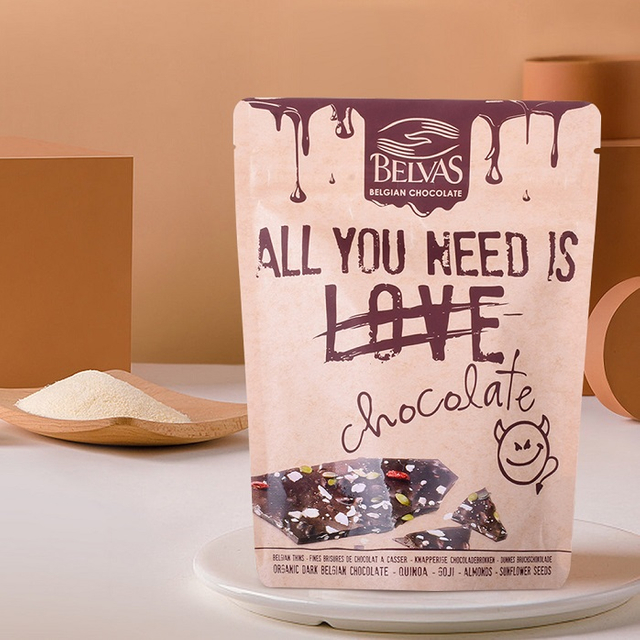 Spot UV Finish Home Compostable Ziplock Kraft Paper Stand Up Chocolate Chip Bags