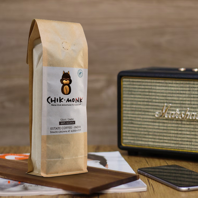 Custom Hot Stamp Kraft Paper Biotre Coffee Bags with Side Gusset