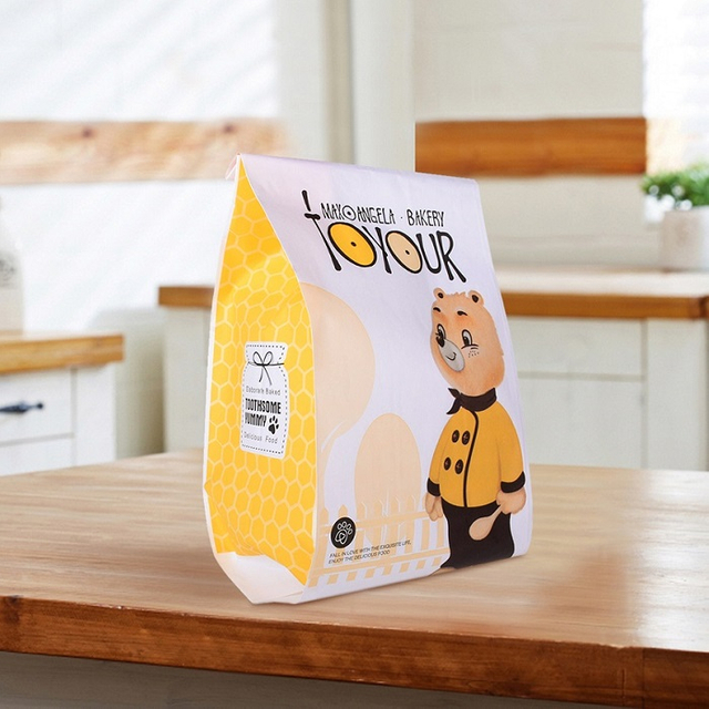 Eco-friendly Gusseted Bottom Custom White Bakery Paper Bags Wholesale