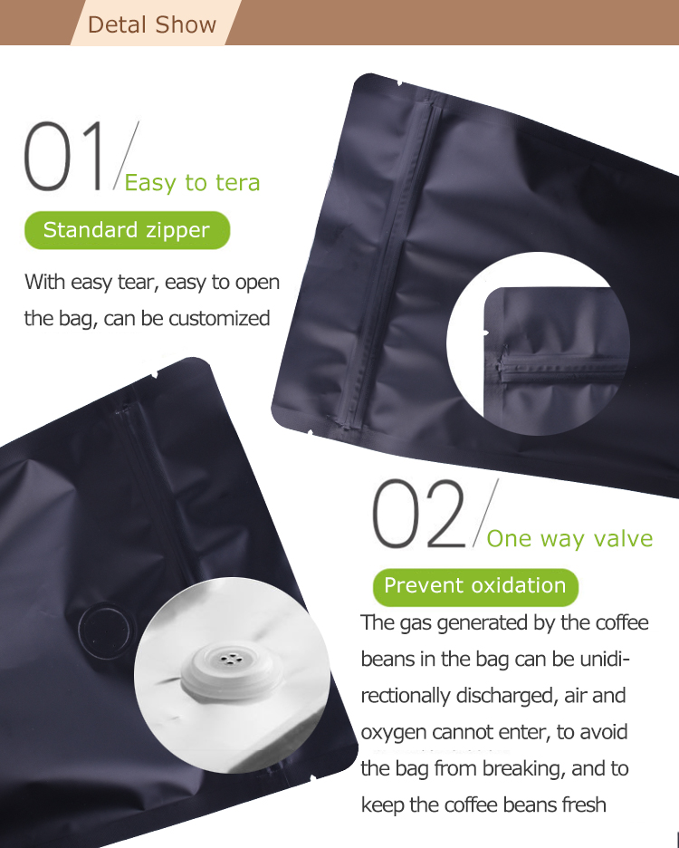 100pcs 250g Matte Black Stand Up Coffee Bag with One-way Degassing Valve