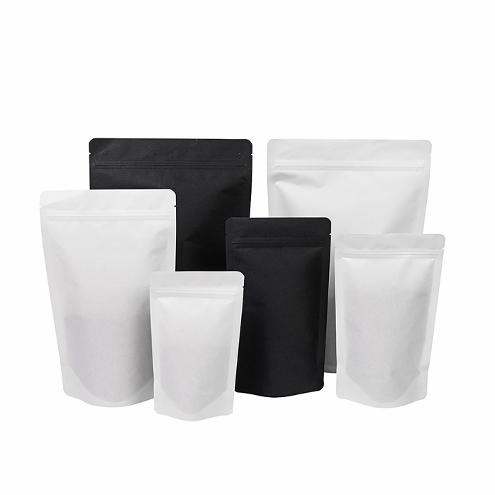 Food Grade Laminated Empty Biodegradable Black Kraft Coffee Bags Wholesale