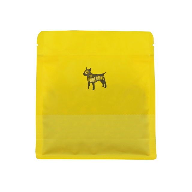 Yellow Color Printing Recyclable Flat Bottom Gusset Coffee Bag with Resealable Zipper