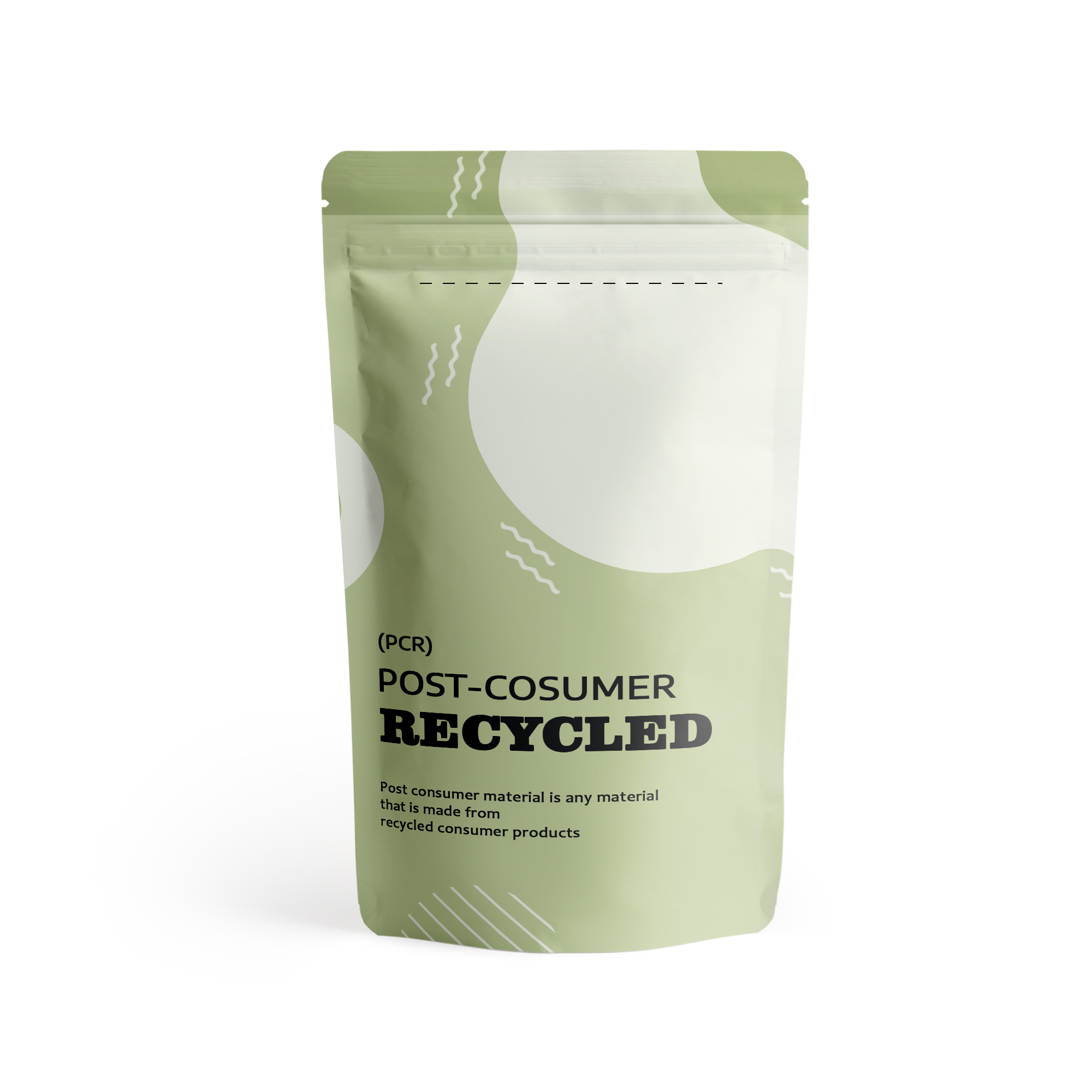 Post-consumer recycled child resistant zipper pouch