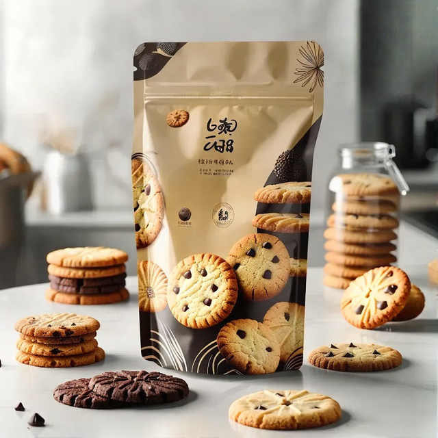 Personalized Design Food Safe Matte Brown Stand Up Snack Pouch for Cookies