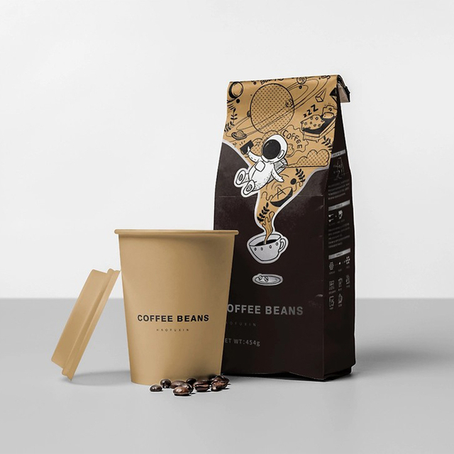 Minimalist Design Box Bottom Sustainable Matt Black Coffee Bags with Valve