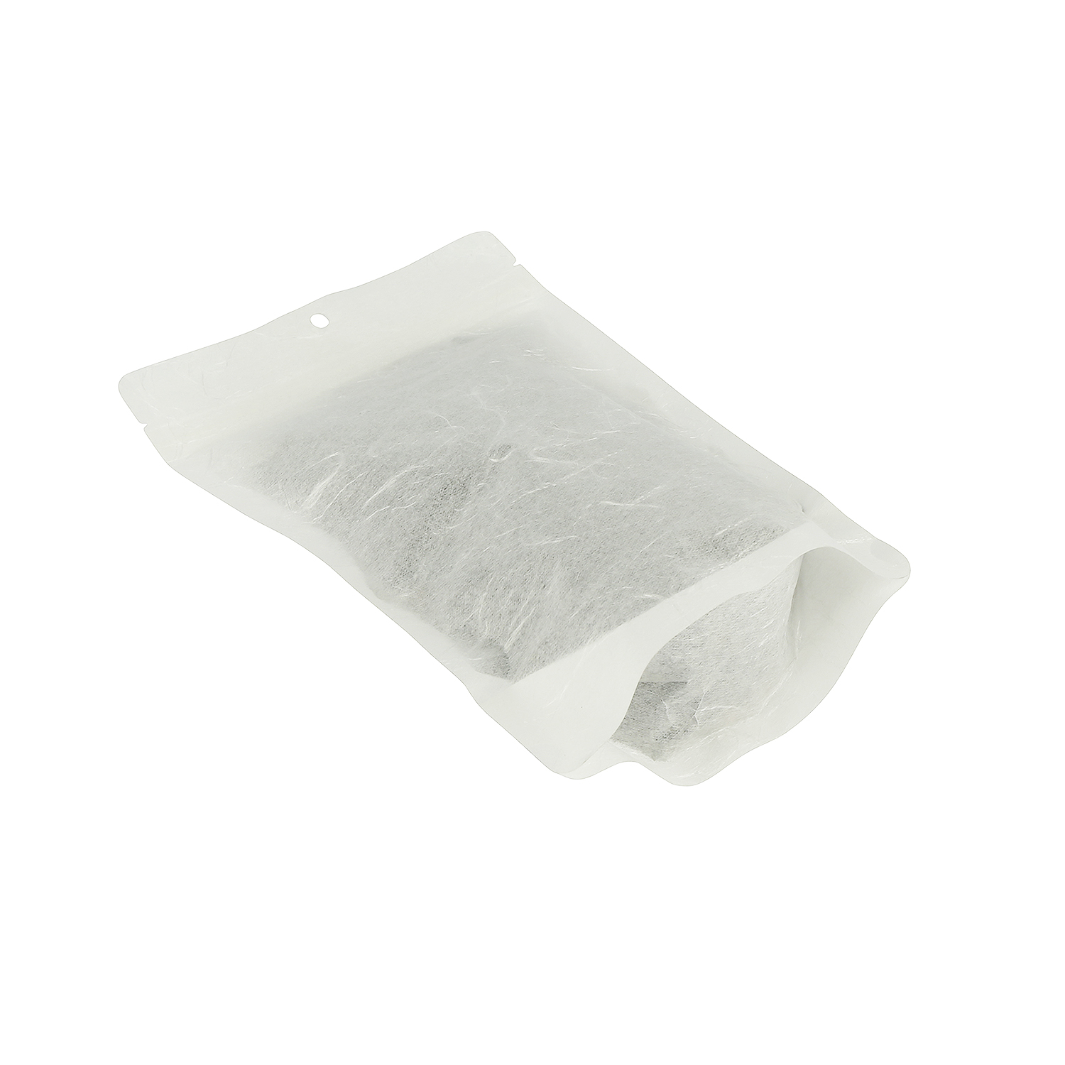 Unprinted Compostable White Rice Paper Backed Stand Up Pouches with Hang Hole & Zipper