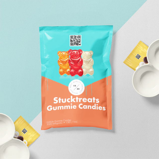 Custom Laminated Roll Stock Film Packaging Back Sealed Cbd Gummy Bear Pouches