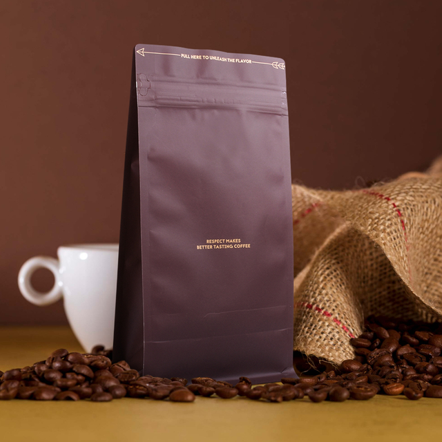 100PCS 500g Brown Aluminum Foil Blcok Bottom Coffee Bag with Pocket Zipper