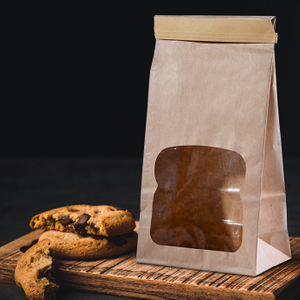 Plant-based Recycled Tin Tie Brown Paper Cookie Bags with Window Wholesale
