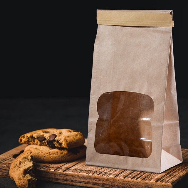 Food Safe Recyclable Natural Brown Kraft SOS Bags with Window​for Bakery