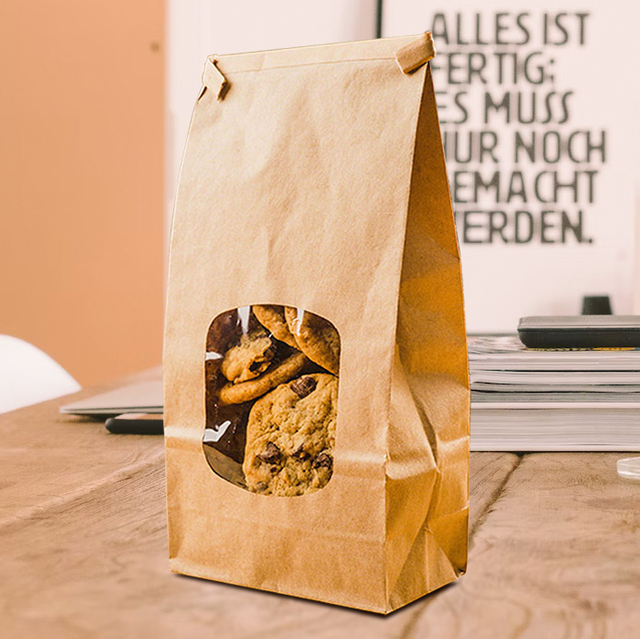 Custom Stand Up Kraft Paper Flat Bottom Biodegradable Biscuit Pouches