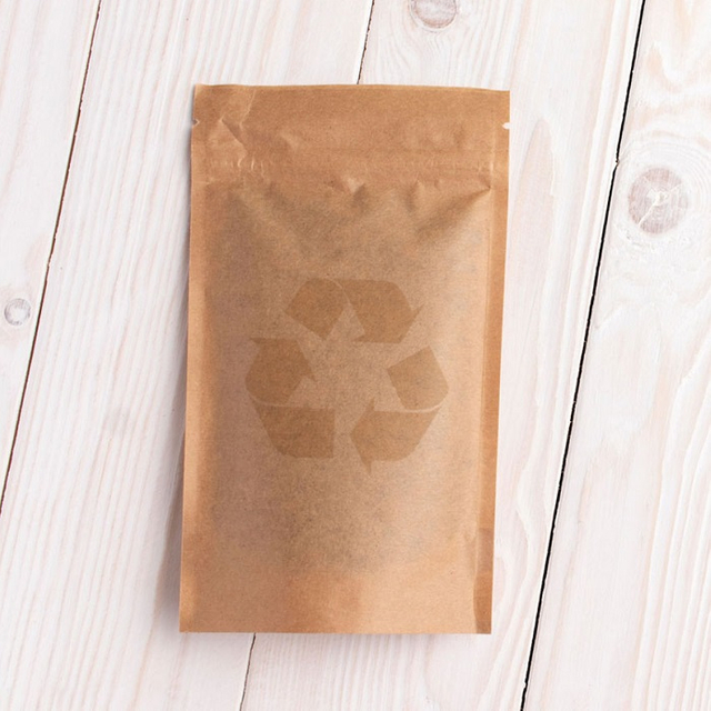 Food Grade Waterproof Stand-up Barrier Brown Recycled Paper Pouch with Zipper