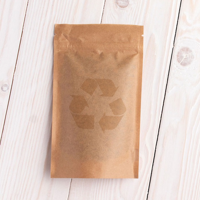 Food Grade Waterproof Stand-up Barrier Brown Recycled Paper Pouch with Zipper