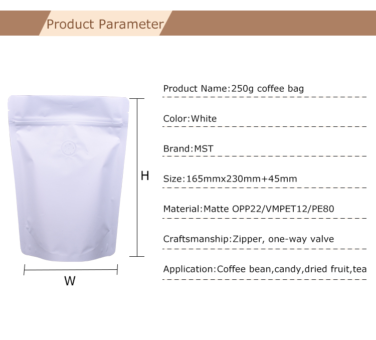 100pcs 8oz Matte White Stand Up Pouch for Coffee