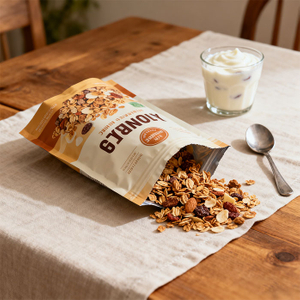 Compostable Resealable 12oz Honey Granola Orange Bag