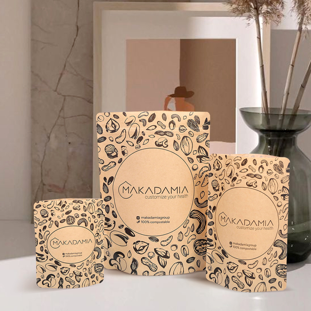 Eco Friendly Kraft Paper Stand Up Pouch Bags