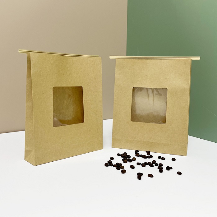 Food Safe Recyclable Natural Brown Kraft SOS Bags with Window​for Bakery
