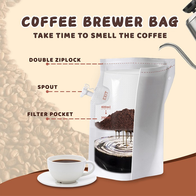 Bolsas Doypack Ziplock Reusable Portable French Press Coffee Brewing Bags