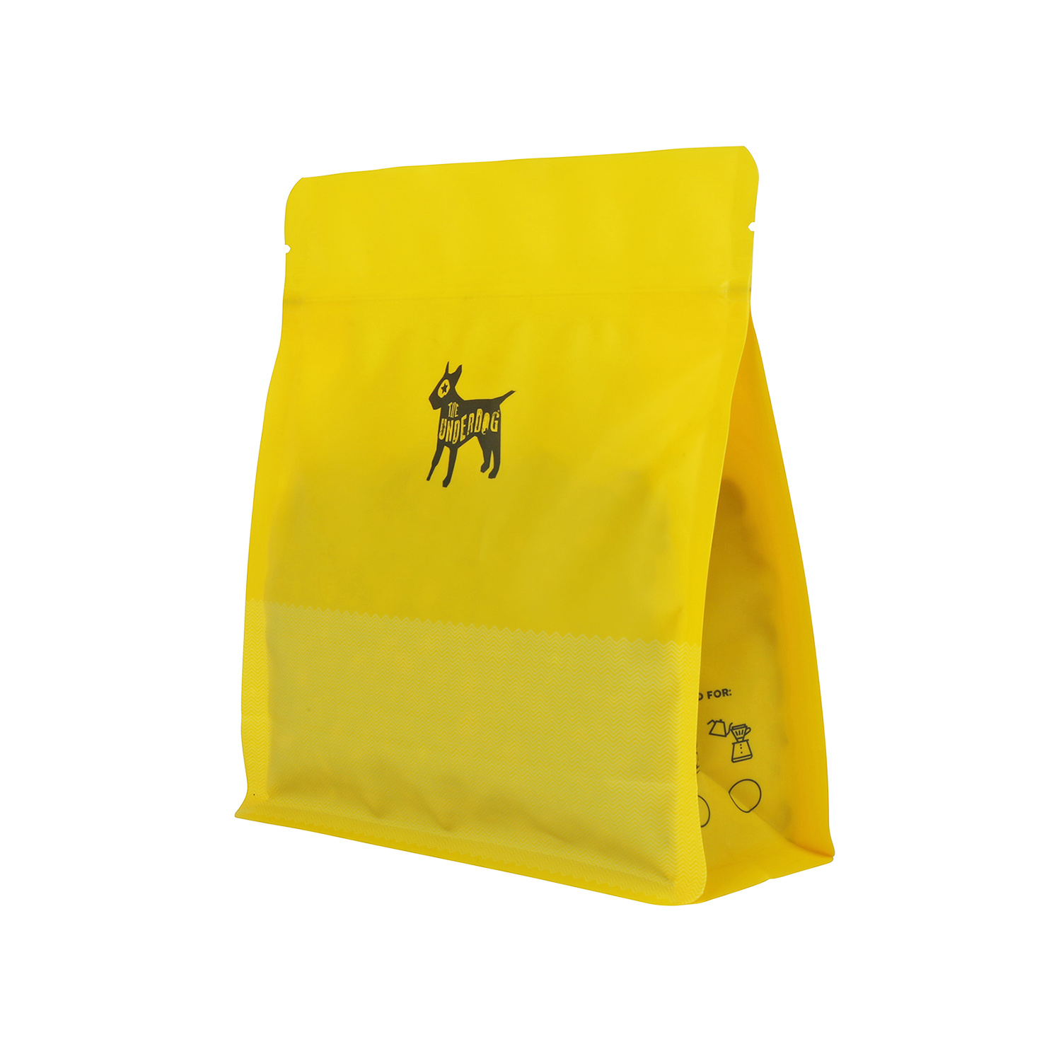 Yellow Color Printing Recyclable Flat Bottom Gusset Coffee Bag with Resealable Zipper