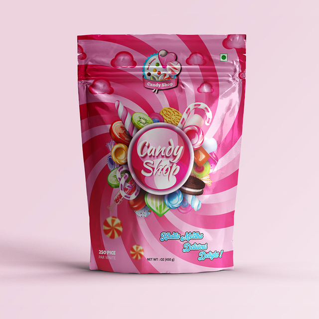 Custom Logo Digitally Print Pink Doypack Resealable Plant-based Plastic Candy Bags