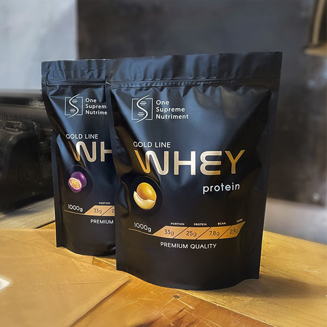 Custom Aluminum Foil Black Matte Barrier Stand-up Pouches for Whey Protein