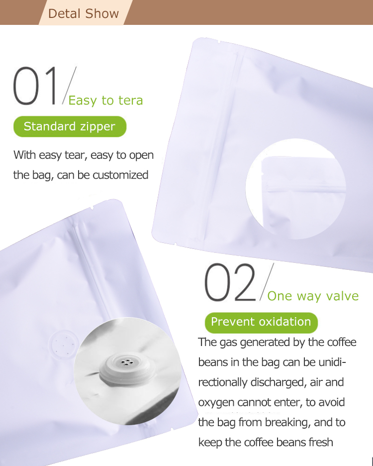 100pcs 8oz Matte White Stand Up Pouch for Coffee