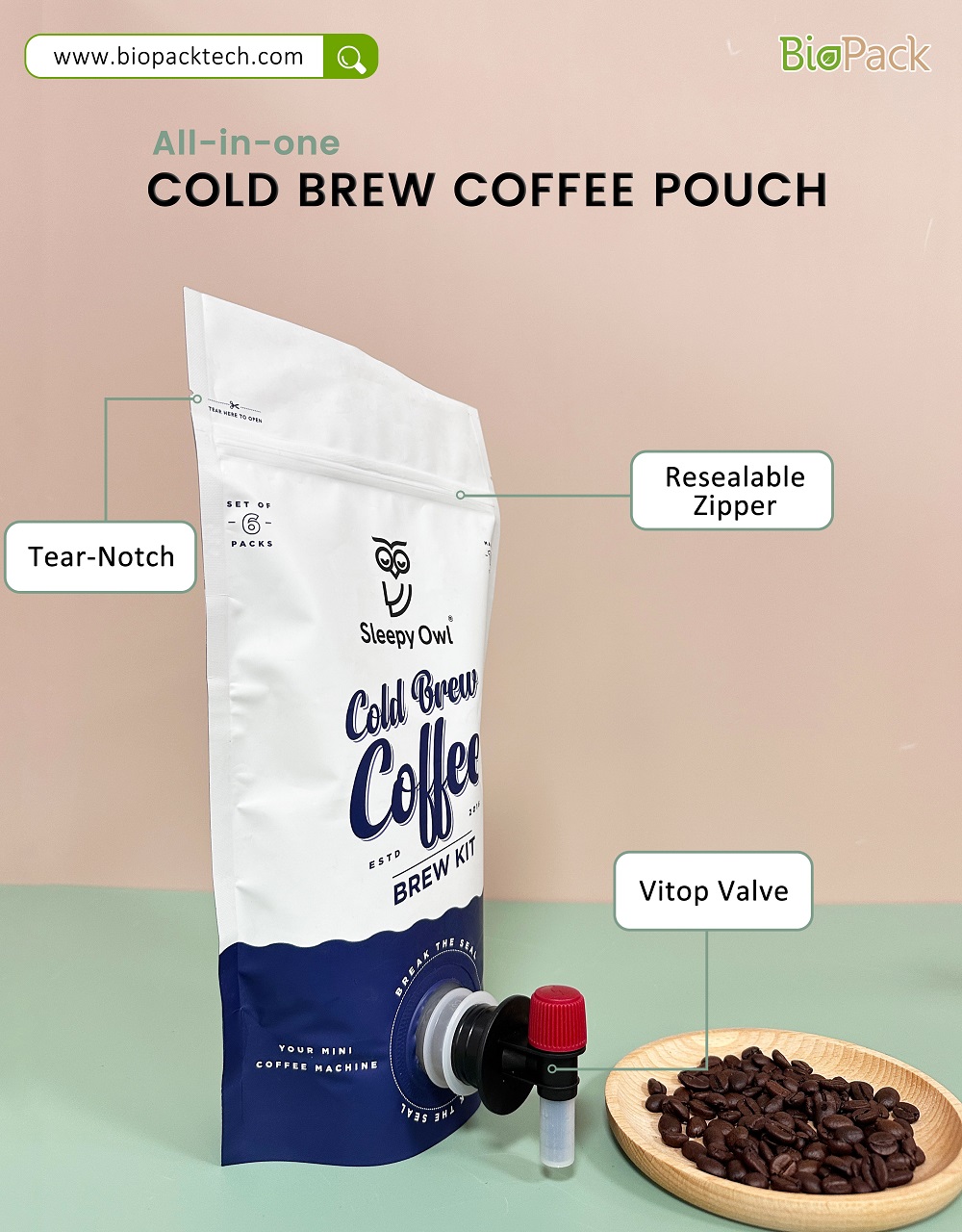 coffee pouch with vitop valve