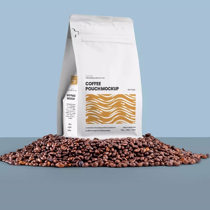 High Quality Box Bottom Coffee Bag Doy Pack White Coffee Pouch with Valve