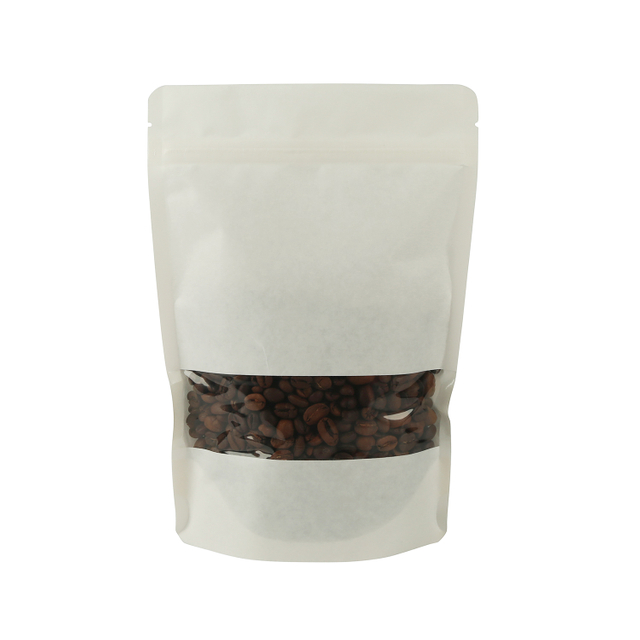 Food Grade Laminated Eco Compostable White Kraft Paper Stand Up Coffee Bag with Window