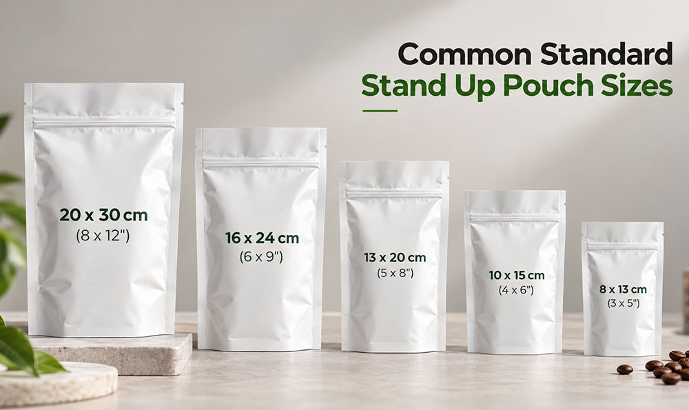 custom stand up pouch size