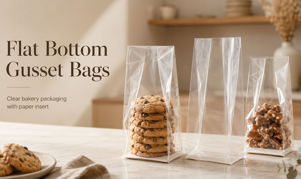 clear flat bottom gusseted bags