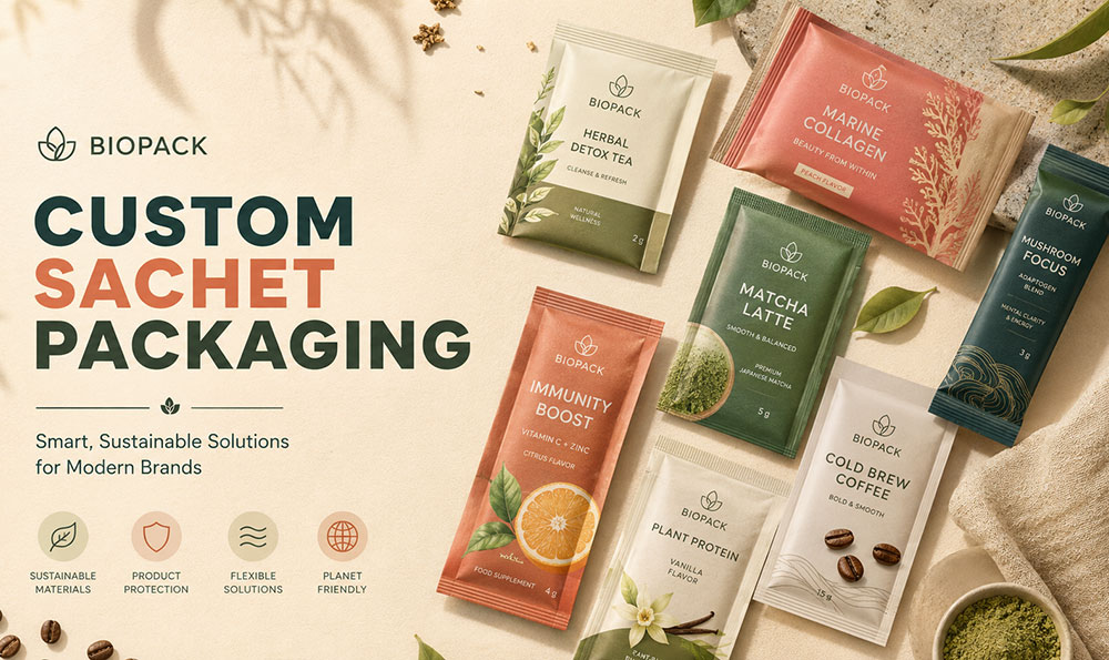 Custom sachet packaging for coffee, supplements and single serve powder products