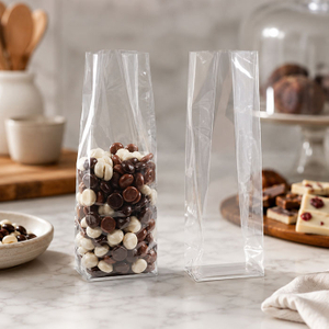 Home Compostable Clear Flat Bottom Gusset Bags with Paper Insert