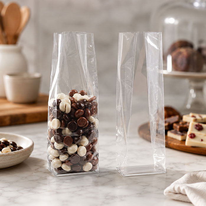 Home Compostable Clear Flat Bottom Gusset Bags with Paper Insert