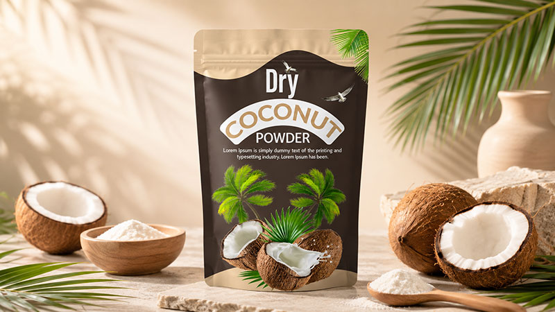 custom printed resealable pouches for organic coconut powder