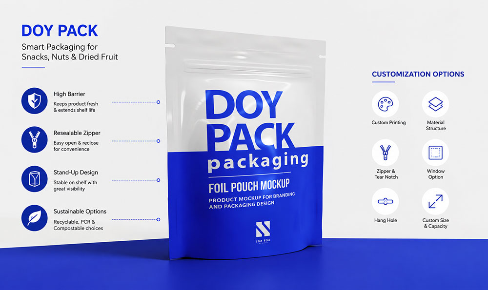 custom doy pouch packaging