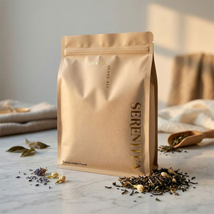 Hot Stamping Logo Printing Compostable Paper Empty Tea Pouch